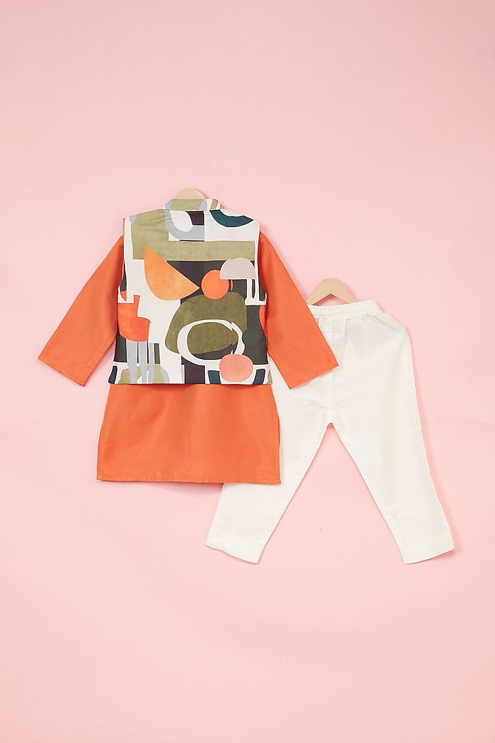 Multi-Colored Cotton Muslin Abstract Printed Nehru Jacket Set For Boys by Be Bonnie at Pernia's Pop Up Shop