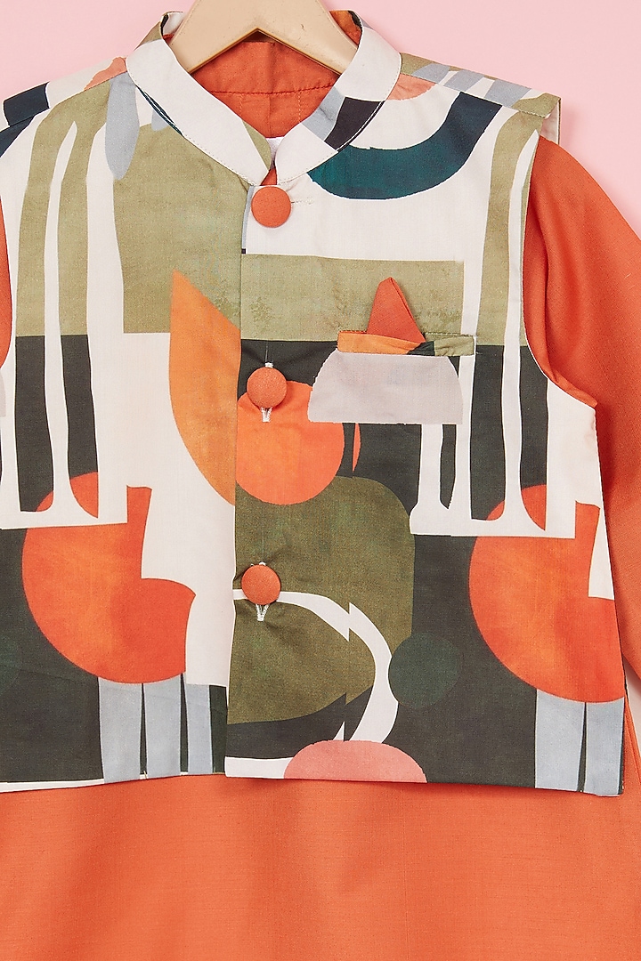 Multi-Colored Cotton Muslin Abstract Printed Nehru Jacket Set For Boys by Be Bonnie at Pernia's Pop Up Shop
