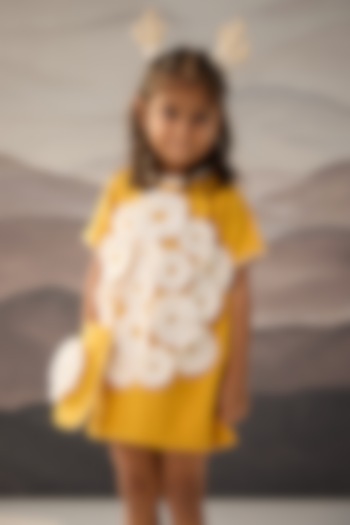 Yellow Banana Crepe Floral Patchwork Dress For Girls by Be Bonnie at Pernia's Pop Up Shop