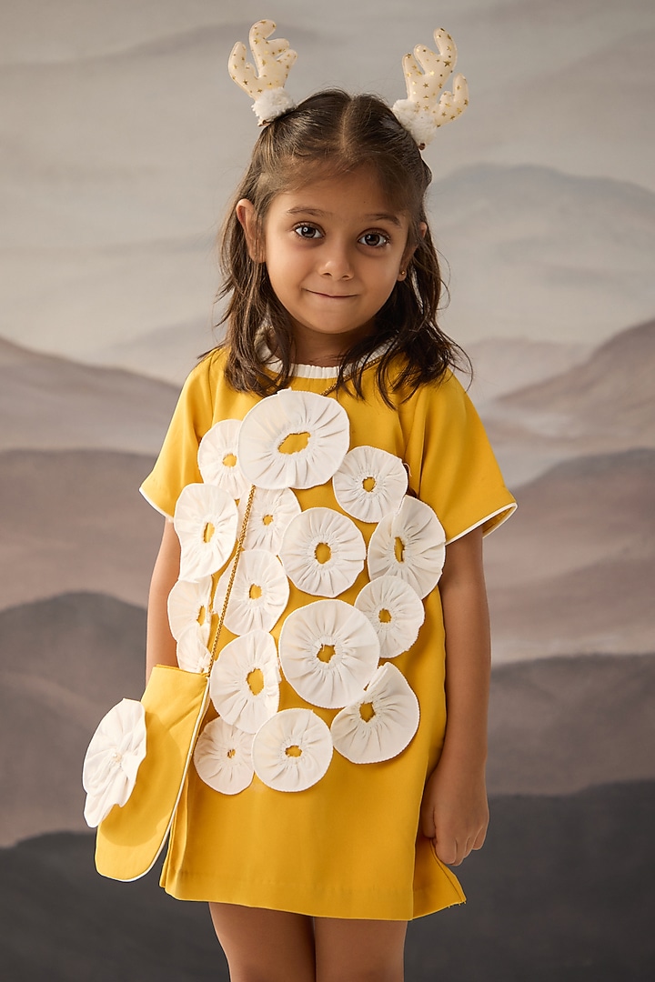 Yellow Banana Crepe Floral Patchwork Dress For Girls by Be Bonnie at Pernia's Pop Up Shop
