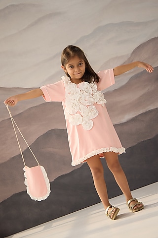 Peach Banana Crepe Frilled Dress For Girls by Be Bonnie