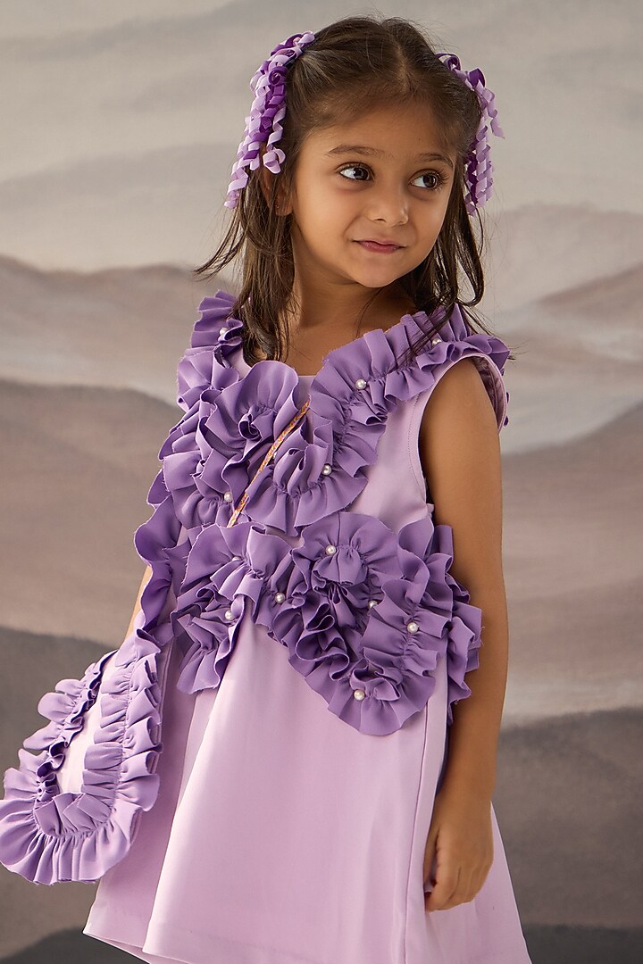 Purple Banana Crepe Pearl Embellished Frilled Dress For Girls by Be Bonnie at Pernia's Pop Up Shop