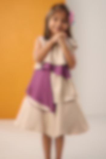 Ivory & Purple Imported Satin Draped Dress For Girls by Be Bonnie at Pernia's Pop Up Shop