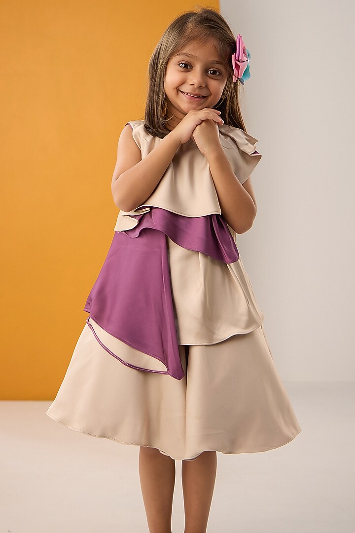 Ivory & Purple Imported Satin Draped Dress For Girls by Be Bonnie at Pernia's Pop Up Shop