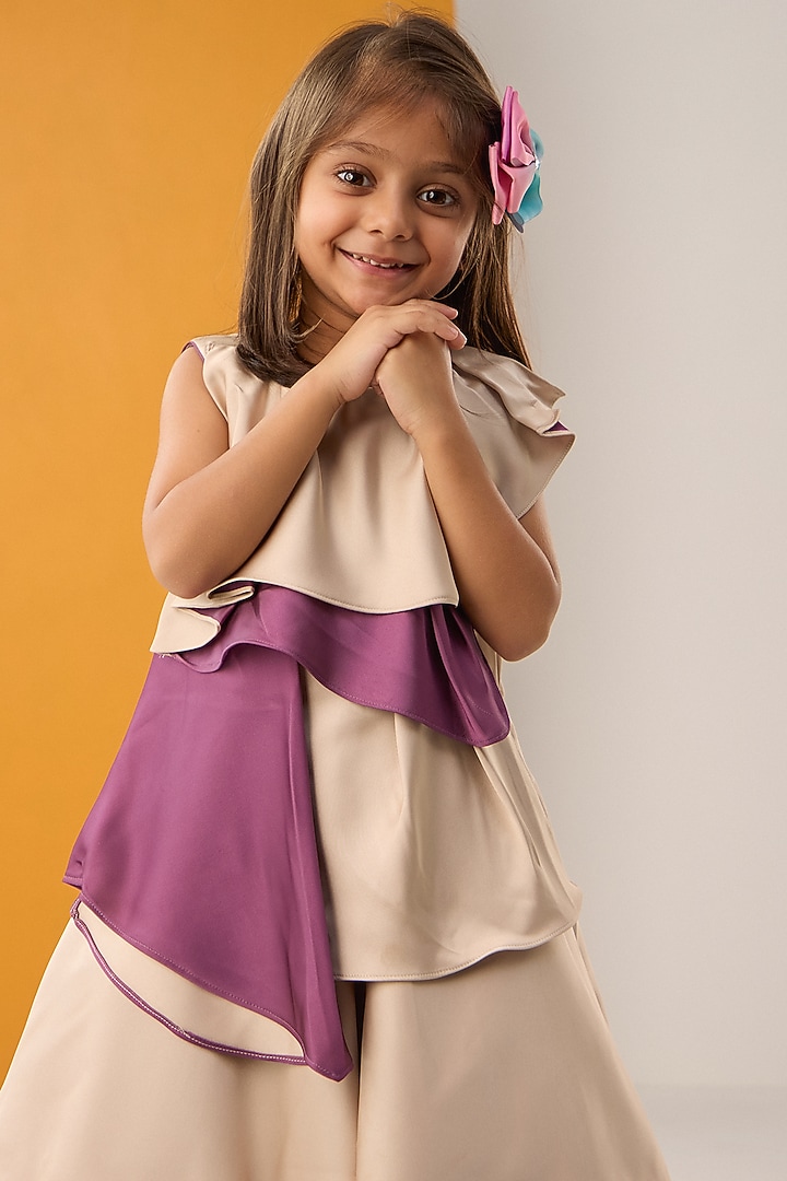 Ivory & Purple Imported Satin Draped Dress For Girls by Be Bonnie at Pernia's Pop Up Shop