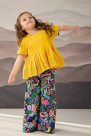 Multi-Colored Cotton Muslin Floral Printed Co-Ord Set For Girls by Be Bonnie