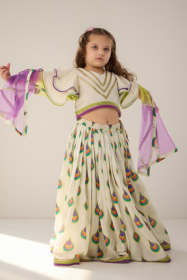 Multi-Colored Cotton Muslin Lehenga Set For Girls by Be Bonnie at Pernia's Pop Up Shop
