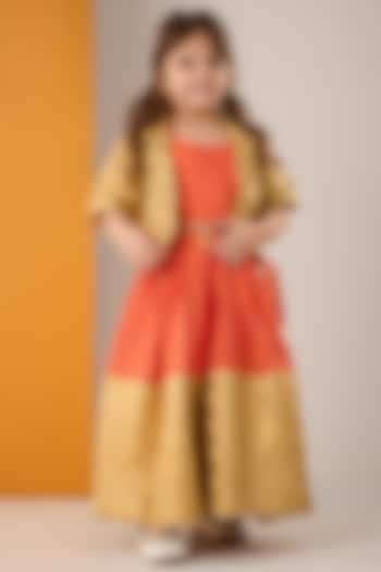 Orange & Gold Cotton Silk Jacket Lehenga Set by Be Bonnie at Pernia's Pop Up Shop