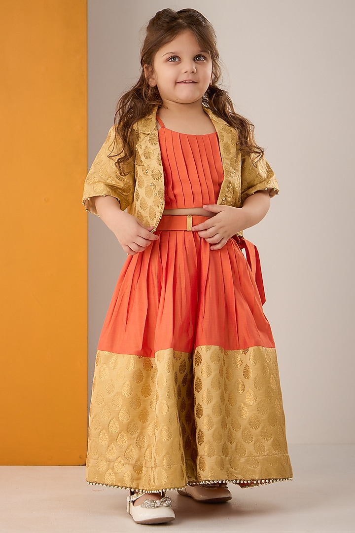 Orange & Gold Cotton Silk Jacket Lehenga Set by Be Bonnie at Pernia's Pop Up Shop