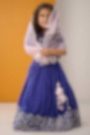 Ink Blue Silk Embroidered Lehenga Set For Girls by Be Bonnie at Pernia's Pop Up Shop