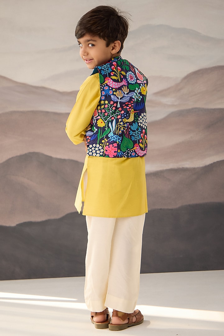 Multi-Colored Cotton Muslin Floral Bundi Jacket Set For Boys by Be Bonnie at Pernia's Pop Up Shop
