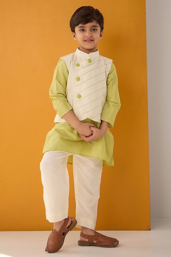Cream Cotton Silk Foil Jacket Set for Boys by Be Bonnie at Pernia's Pop Up Shop