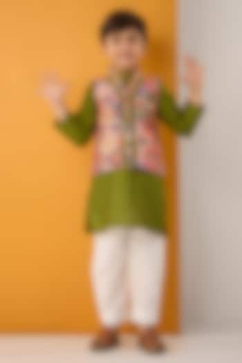Multi-Colored Cotton Silk Bundi Jacket Set For Boys by Be Bonnie at Pernia's Pop Up Shop
