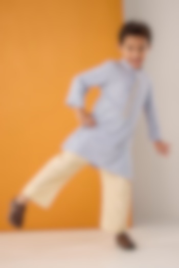 Blue Georgette Lucknowi Kurta Set For Boys by Be Bonnie at Pernia's Pop Up Shop