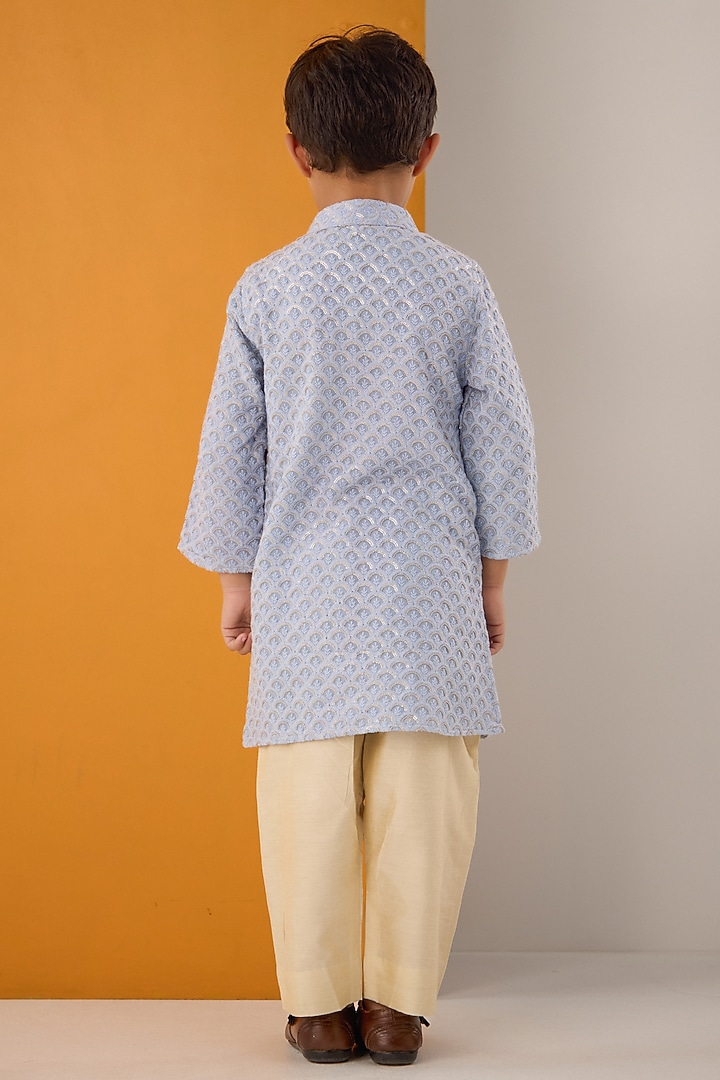 Blue Georgette Lucknowi Kurta Set For Boys by Be Bonnie at Pernia's Pop Up Shop