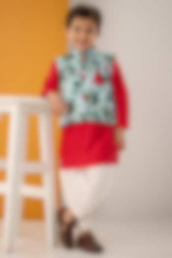 Multi-Colored Cotton Silk Printed Bundi Jacket Set For Boys by Be Bonnie at Pernia's Pop Up Shop