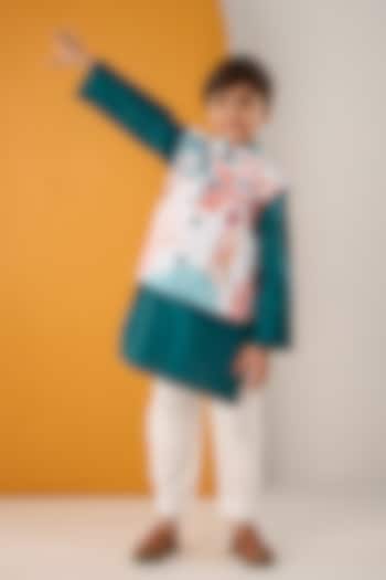 White Cotton Muslin Printed Bundi Jacket Set For Boys by Be Bonnie at Pernia's Pop Up Shop