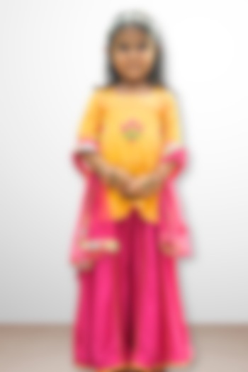 Pink Cotton Muslin Floral Embroidered Kali Sharara Set For Girls by Be Bonnie at Pernia's Pop Up Shop