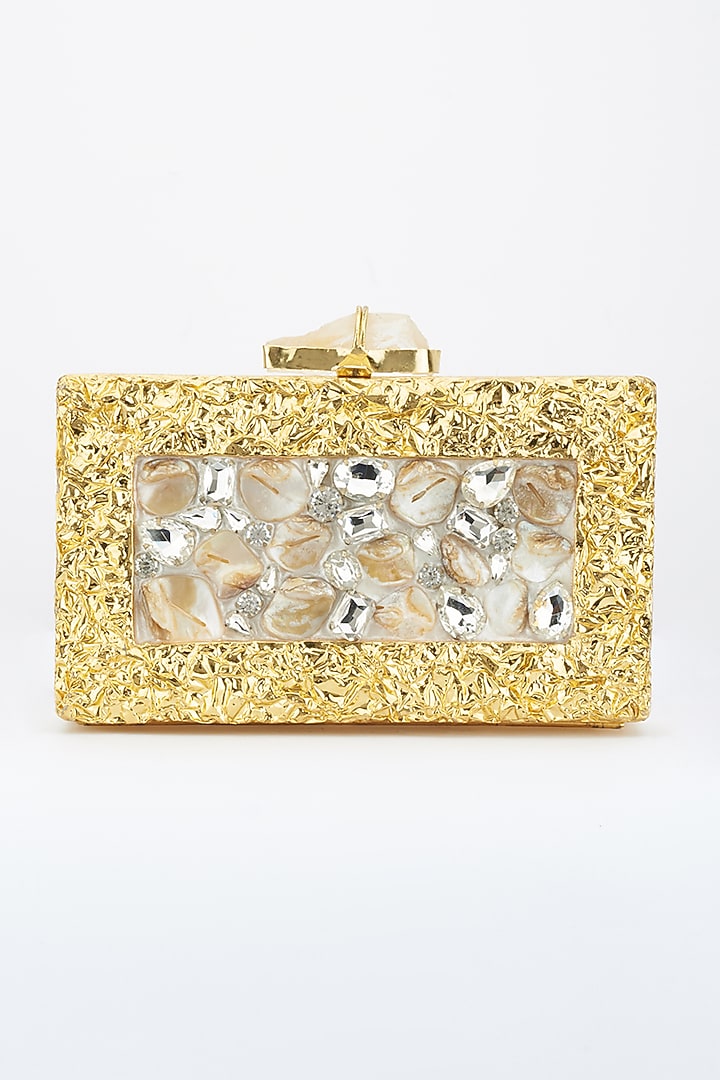 Golden Crystals Embellished Handcrafted Clutch by Be Chic at Pernia's Pop Up Shop