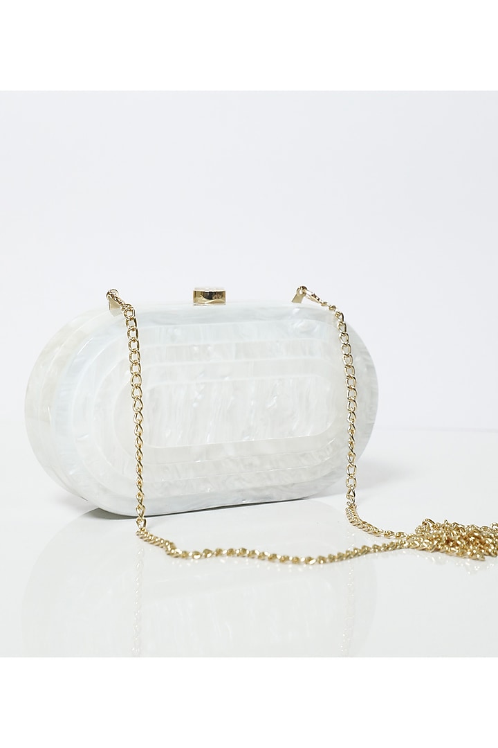 Ivory Resin 3D Marble Clutch by Be Chic at Pernia's Pop Up Shop