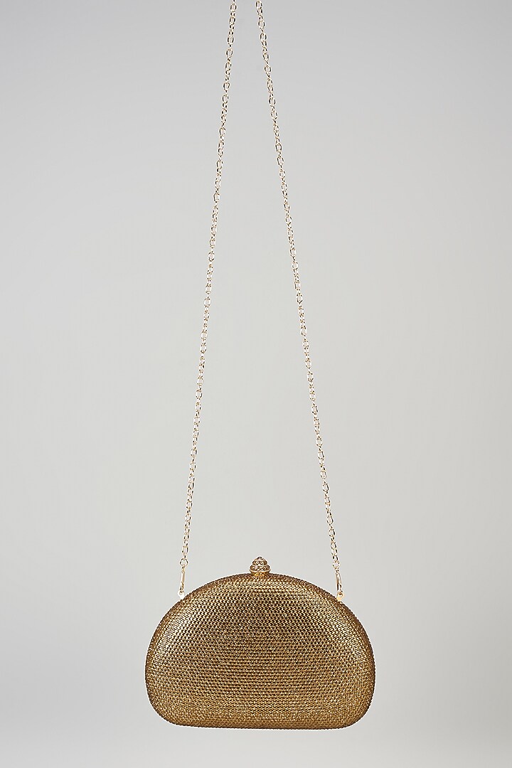 Gold Metal & Satin Crystal Work Clutch by Be Chic at Pernia's Pop Up Shop