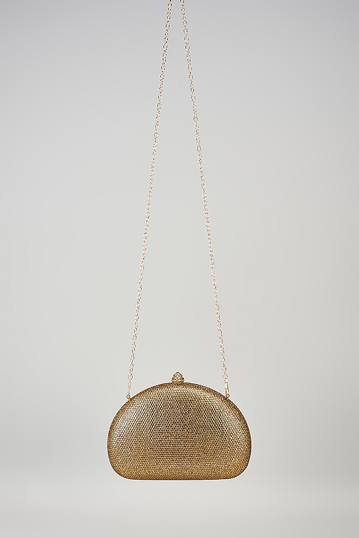 Gold Metal & Satin Crystal Work Clutch by Be Chic at Pernia's Pop Up Shop