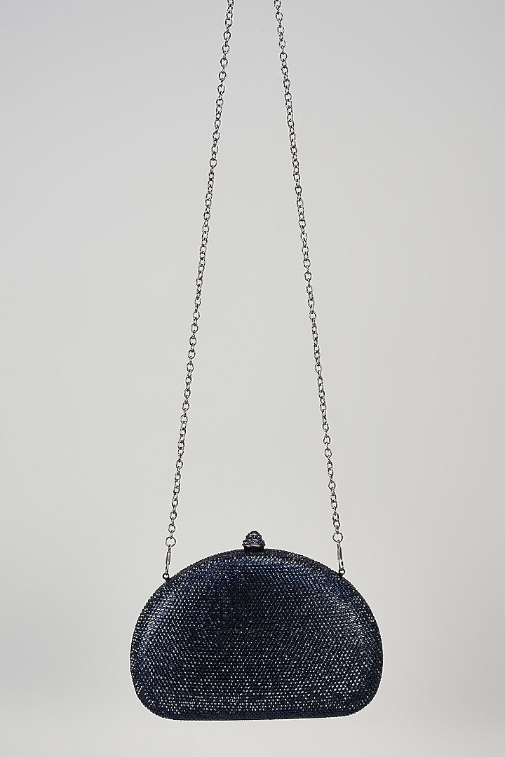 Blue Metal & Satin Crystal Work Clutch by Be Chic at Pernia's Pop Up Shop