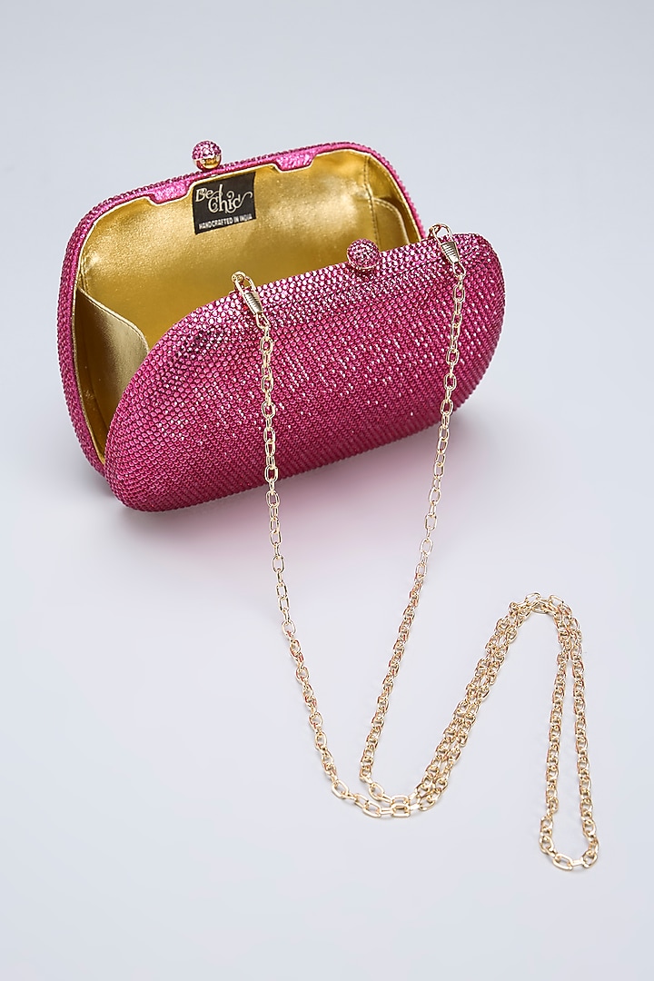 Pink Metal & Crystal Clutch by Be Chic at Pernia's Pop Up Shop