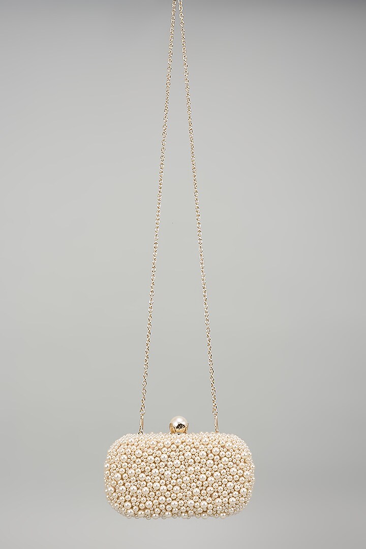 Ivory Metal Pearl Work Clutch by Be Chic at Pernia's Pop Up Shop