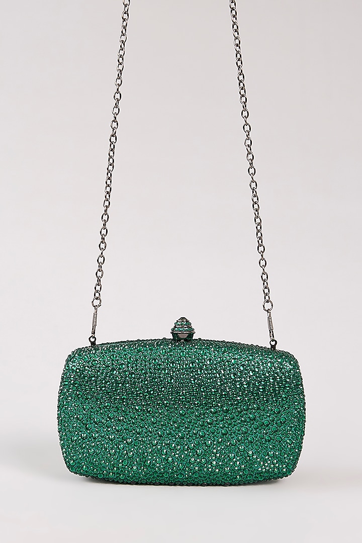 Green Metal Crystal & Diamond Work Clutch by Be Chic at Pernia's Pop Up Shop