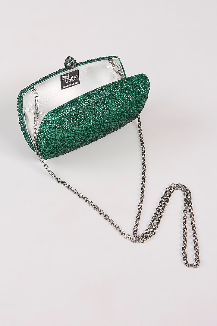 Green Metal Crystal & Diamond Work Clutch by Be Chic at Pernia's Pop Up Shop