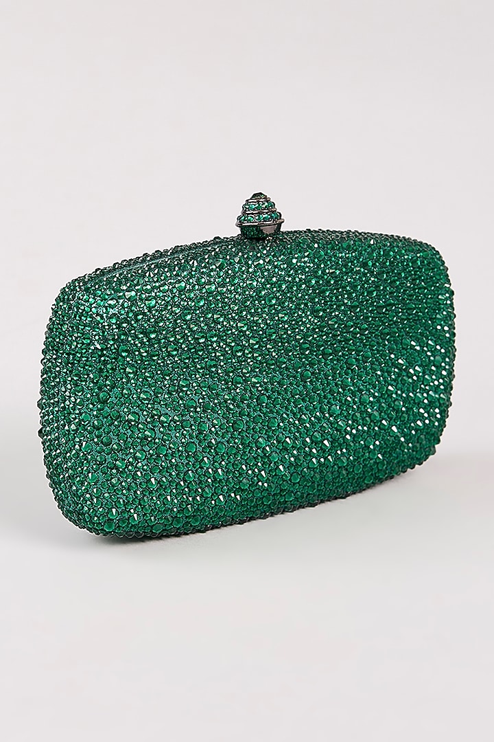 Green Metal Crystal & Diamond Work Clutch by Be Chic at Pernia's Pop Up Shop