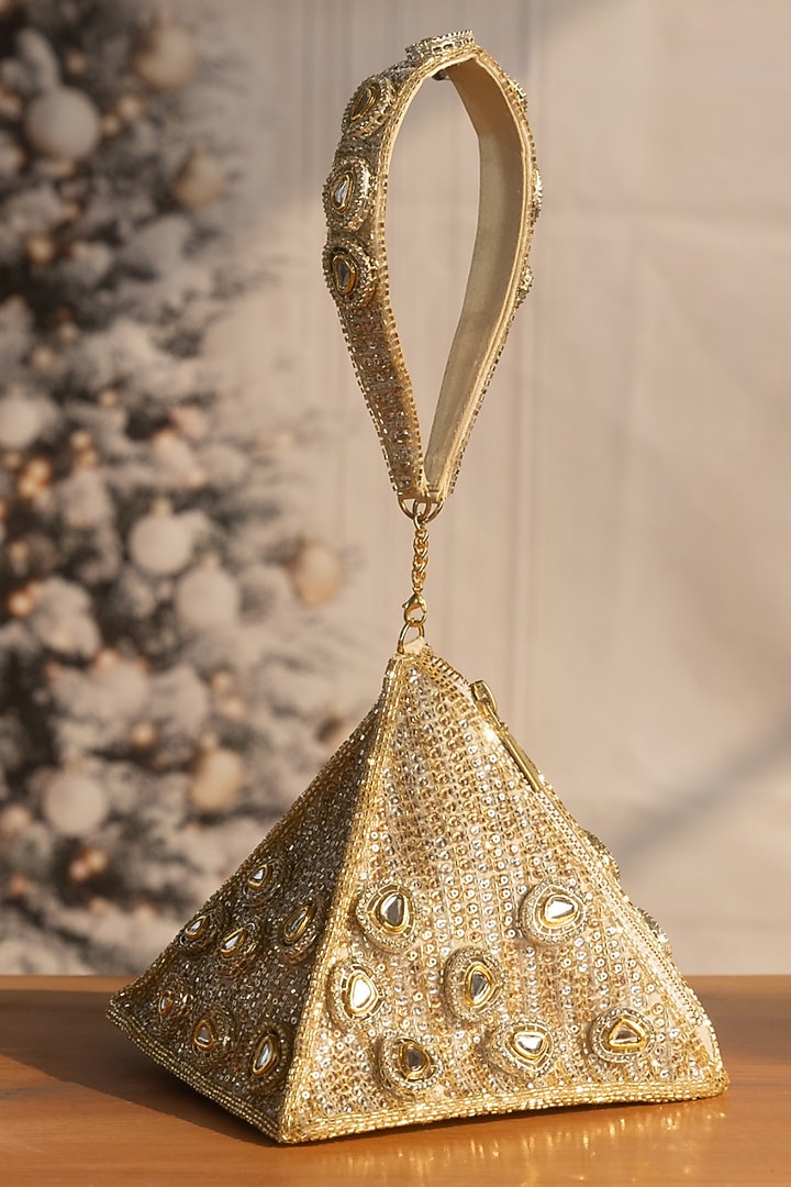 Gold Korean Silk Embellished Potli by Be Chic at Pernia's Pop Up Shop