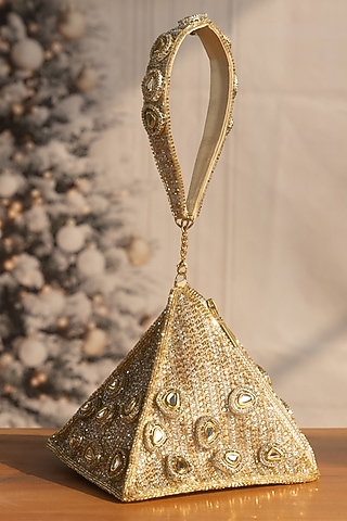 Gold Korean Silk Embellished Potli by Be Chic