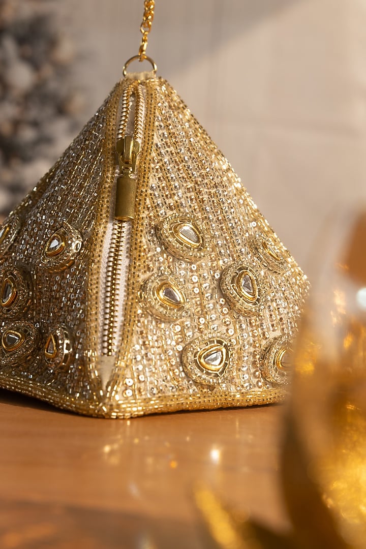 Gold Korean Silk Embellished Potli by Be Chic at Pernia's Pop Up Shop
