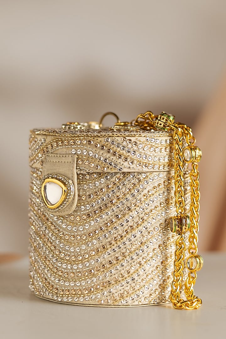 Gold Korean Silk Embellished Bucket Bag by Be Chic at Pernia's Pop Up Shop