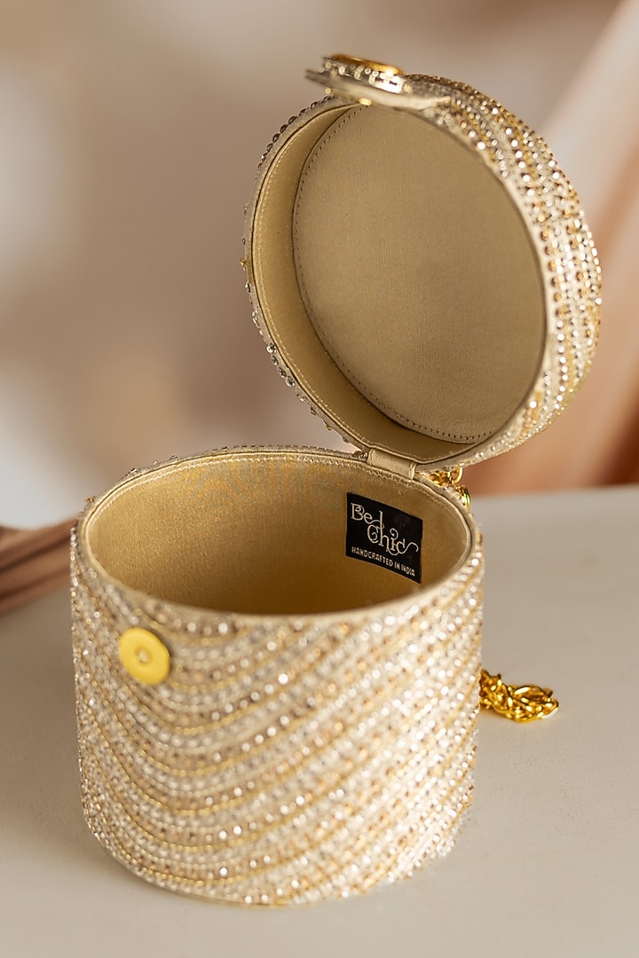 Gold Korean Silk Embellished Bucket Bag by Be Chic at Pernia's Pop Up Shop