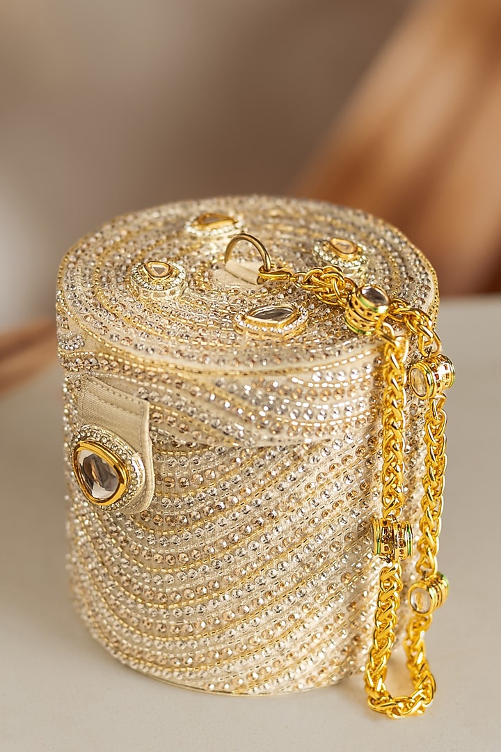 Gold Korean Silk Embellished Bucket Bag by Be Chic at Pernia's Pop Up Shop