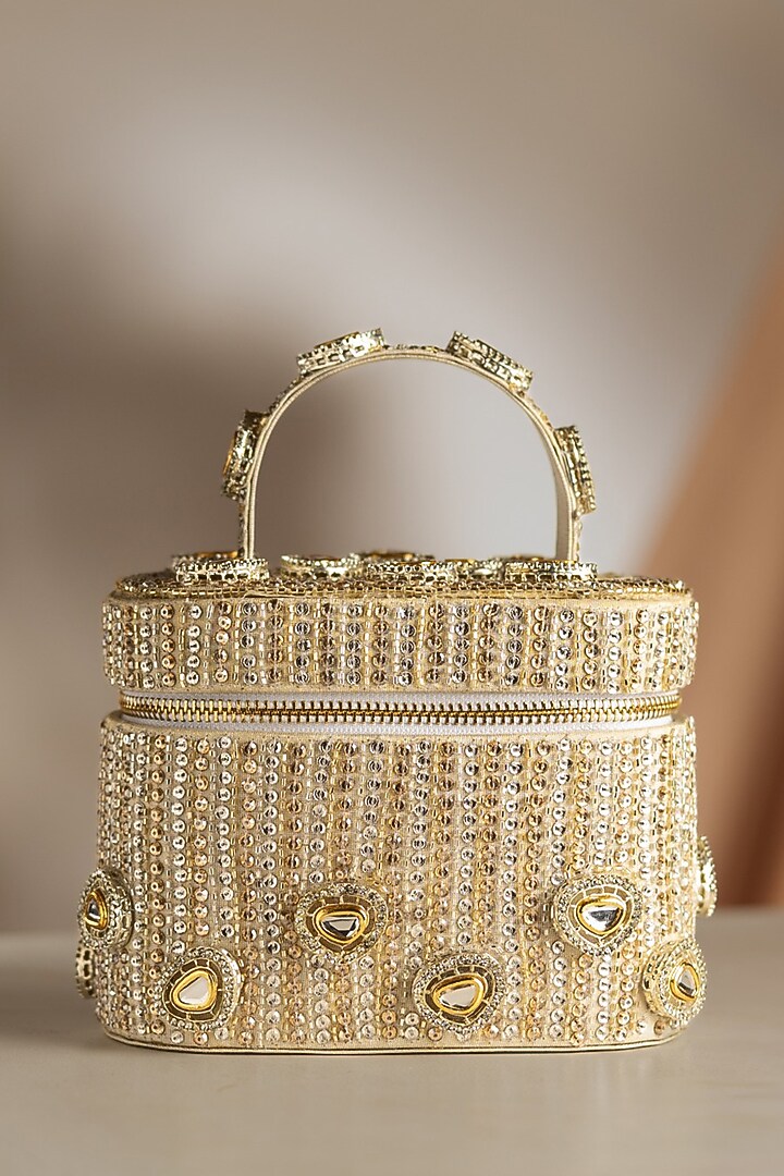 Gold Korean Silk Embellished Bucket Bag by Be Chic at Pernia's Pop Up Shop
