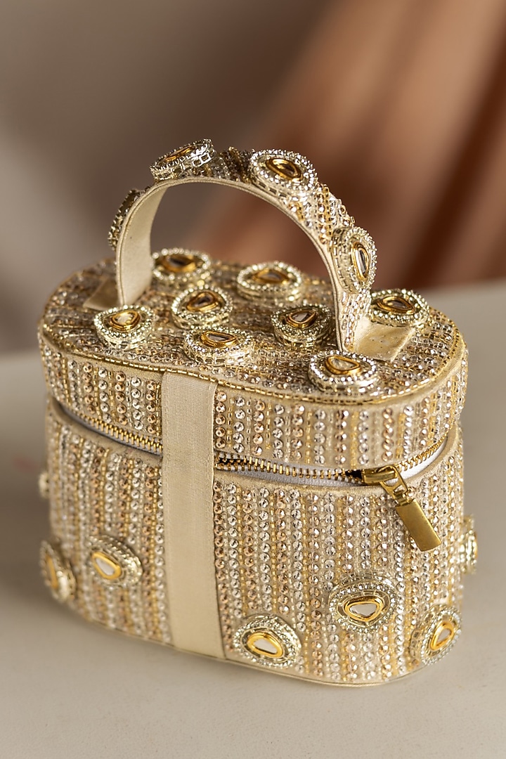 Gold Korean Silk Embellished Bucket Bag by Be Chic at Pernia's Pop Up Shop