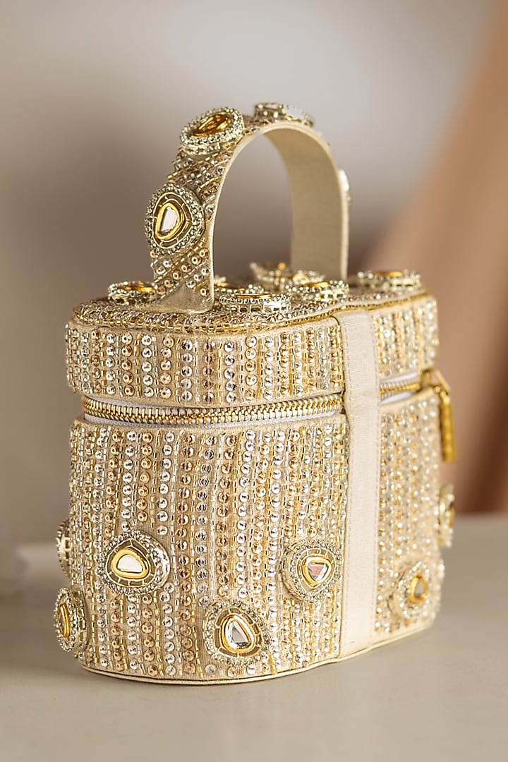 Gold Korean Silk Embellished Bucket Bag by Be Chic at Pernia's Pop Up Shop