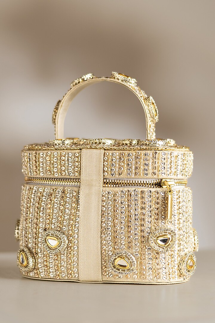 Gold Korean Silk Embellished Bucket Bag by Be Chic at Pernia's Pop Up Shop