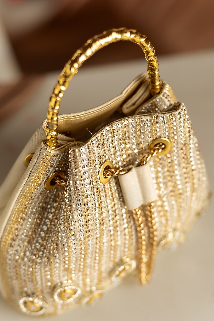 Gold Korean Silk Embellished Bucket Bag by Be Chic at Pernia's Pop Up Shop