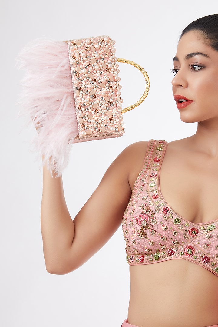 Pink Satin Hand Embroidered Clutch by Be Chic at Pernia's Pop Up Shop