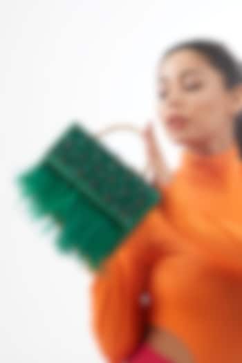 Green Satin Hand Embroidered Clutch by Be Chic at Pernia's Pop Up Shop