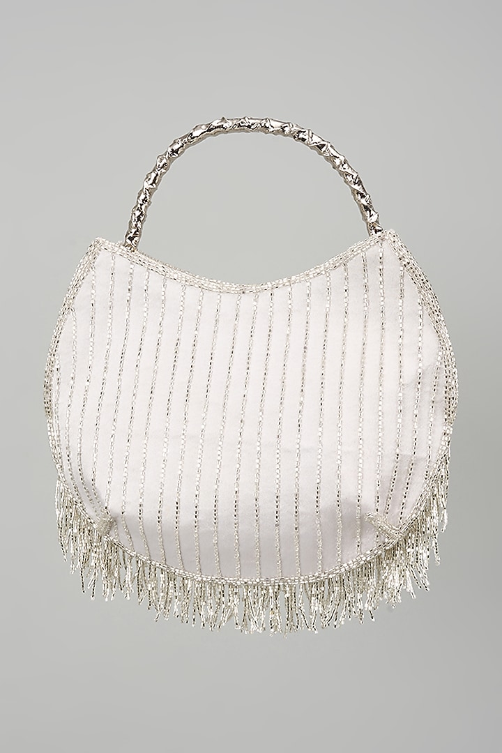 Silver Satin Hand Embroidered Potli by Be Chic at Pernia's Pop Up Shop