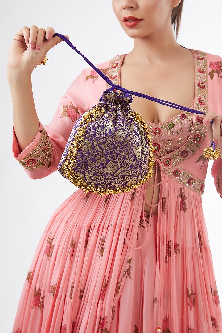 Purple Brocade Hand Embroidered Potli by Be Chic at Pernia's Pop Up Shop