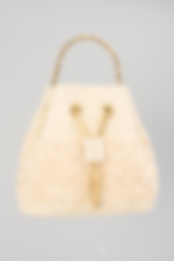 Ivory Satin Embellished Bucket Bag by Be Chic at Pernia's Pop Up Shop