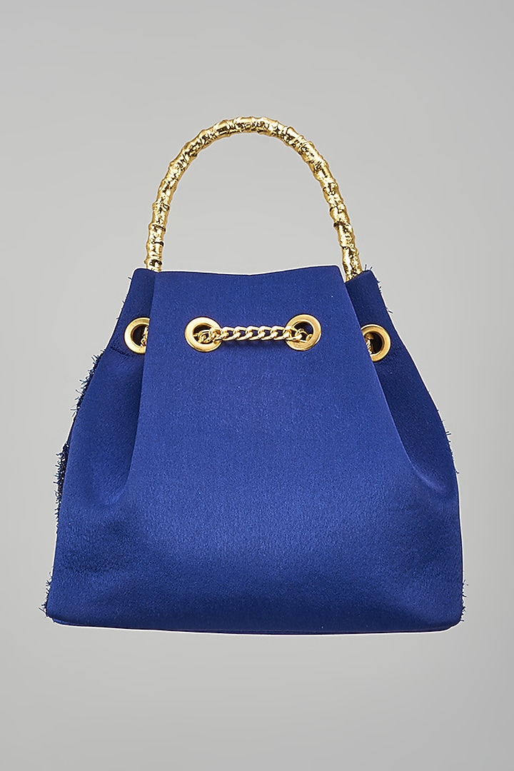 Midnight Blue Satin Sequins Embellished Bucket Bag by Be Chic at Pernia's Pop Up Shop