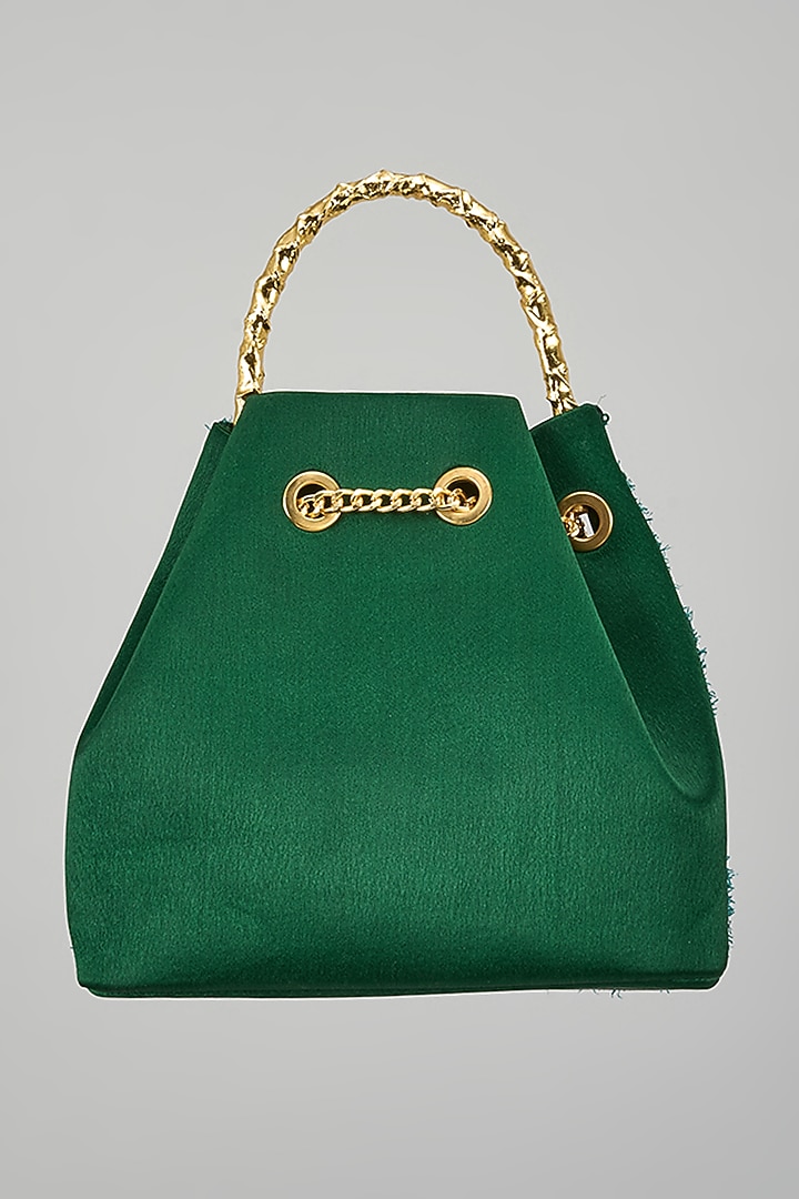 Emerald Green Satin Sequins Embellished Bucket Bag by Be Chic at Pernia's Pop Up Shop